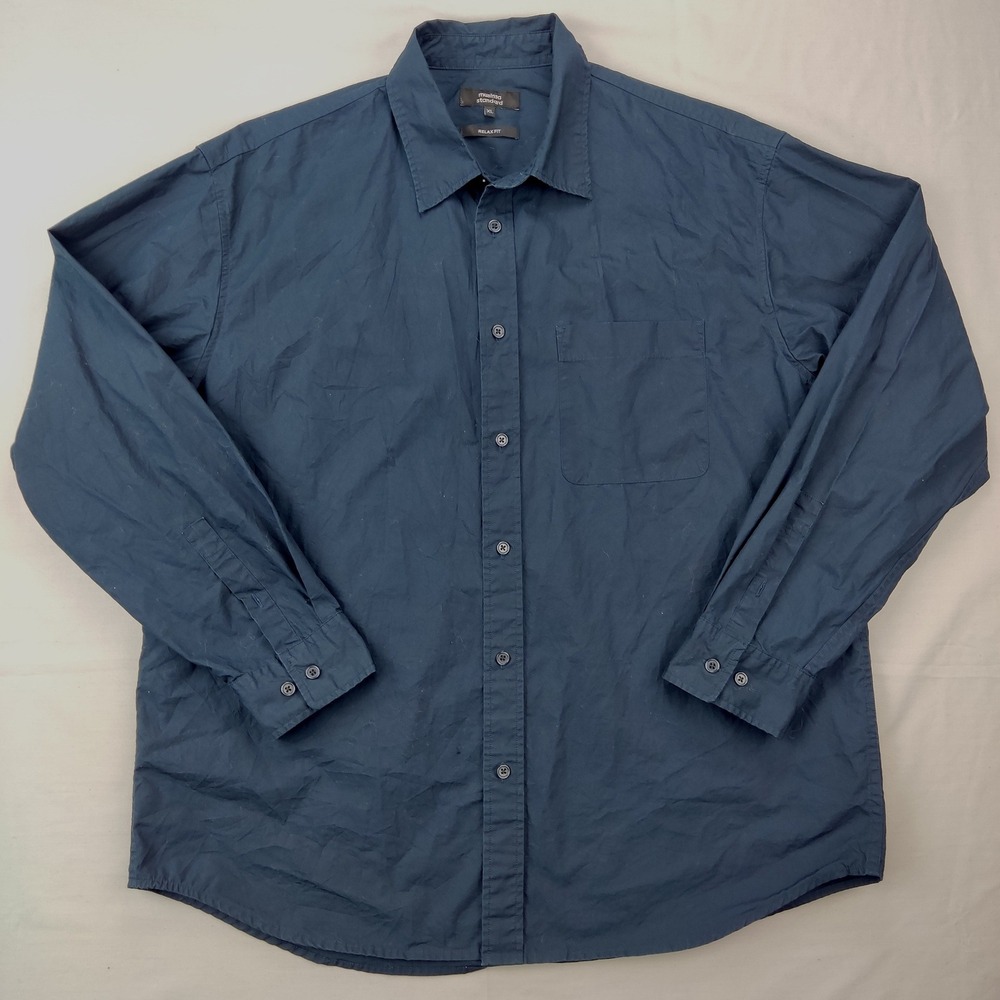Musinsa Standard Button Down Men XL Navy Blue Relax Fit Long Sleeve Shirt Pocket